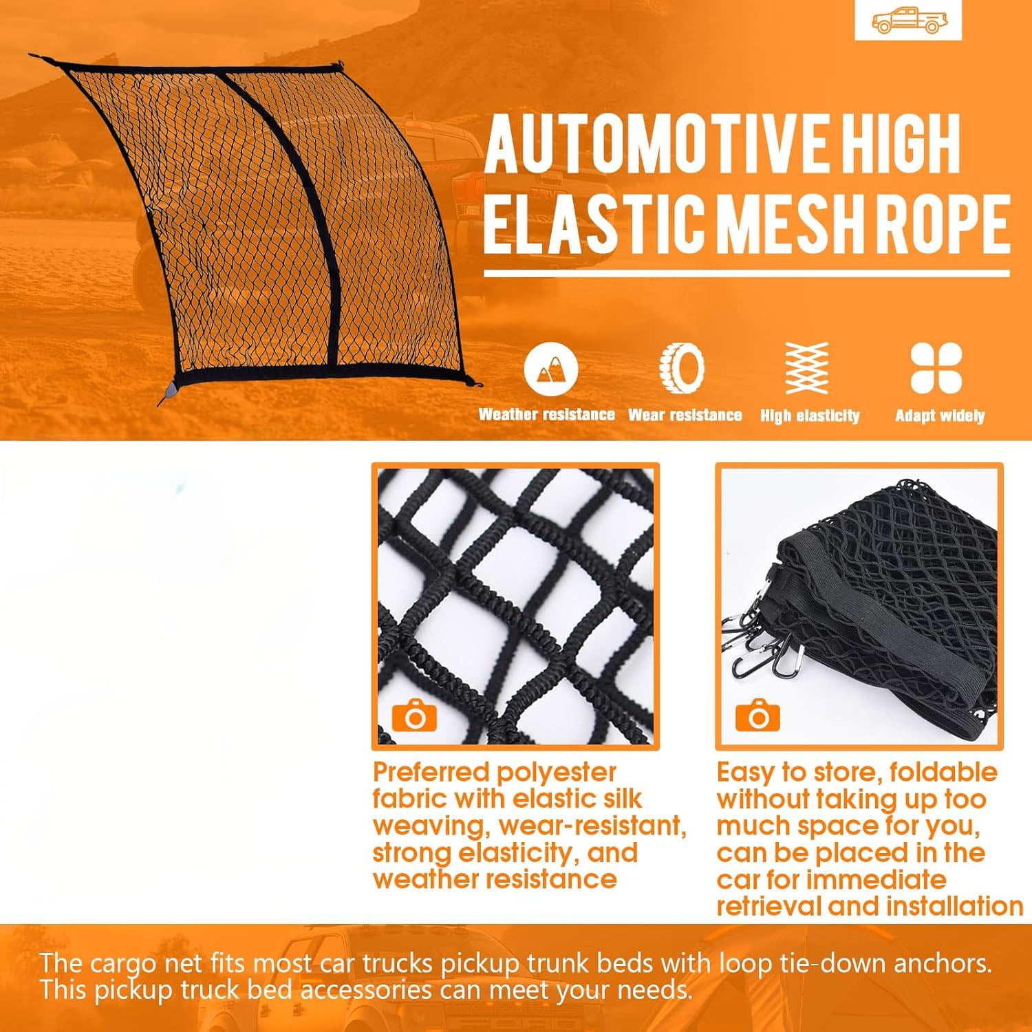 Heavy-Duty Bungee Cargo Net for Pickup Trucks – Stretchable Mesh Load Securer, Universal Fit, Prevents Shifting, Durable & Easy to Use