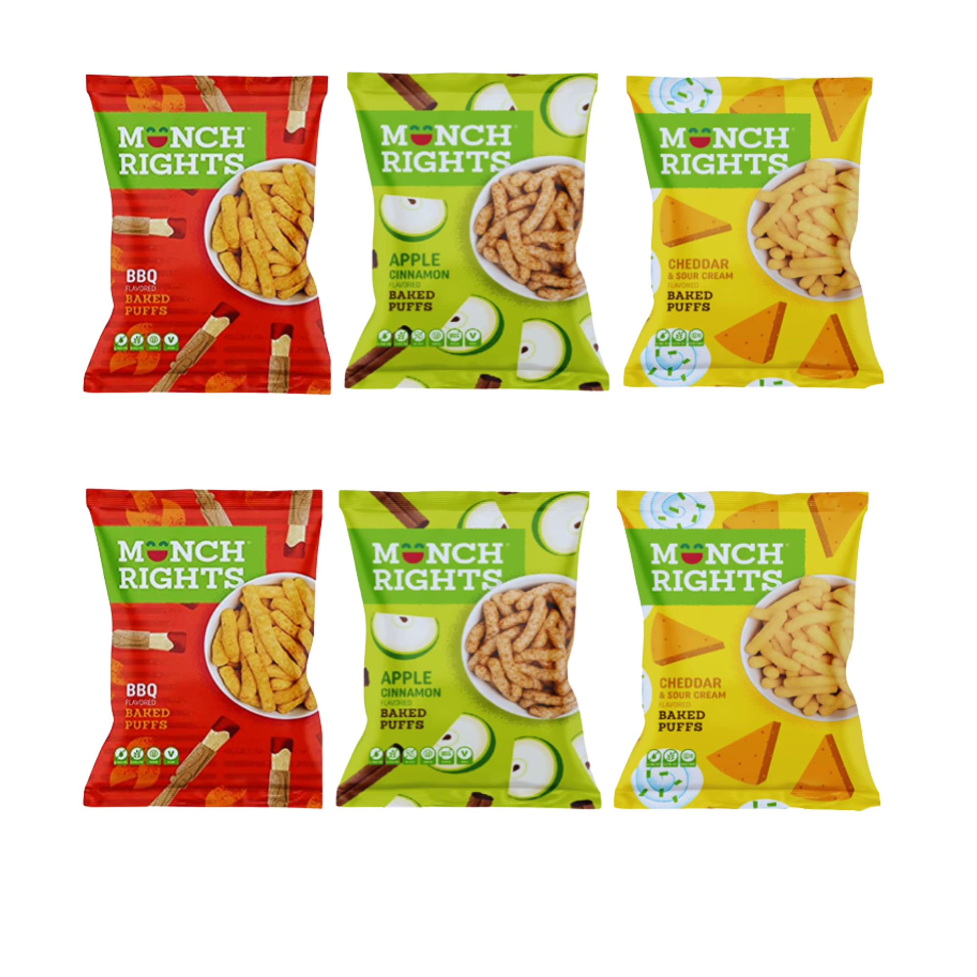 FSSTAM Baked Puffs Snacks Variety Pack (2)BBQ (2)Apple Cinnamon (2