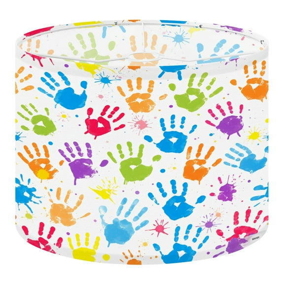 Boho Linen Drum Lampshades Kid s mother s handprint seamless 13"x13"x10" Light Shade for Table Lamps Floor Lamp Shades Lampshade Replacement Assembly Required