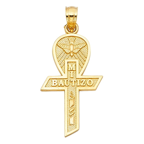 14k Yellow Gold Mi Bautizo Holy Baptism Ceremony Pendant Catholic Present Charm Jewelry Female