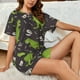 thumbnail image 4 of Balery Dinosaur Skeleton Conjunto de Pijama para Mujer con Estampado, Dos Piezas de Manga Corta y Shorts, Ropa de Dormir Suave con Cuello Redondo y Bolsillos-3X-Large, 4 of 6