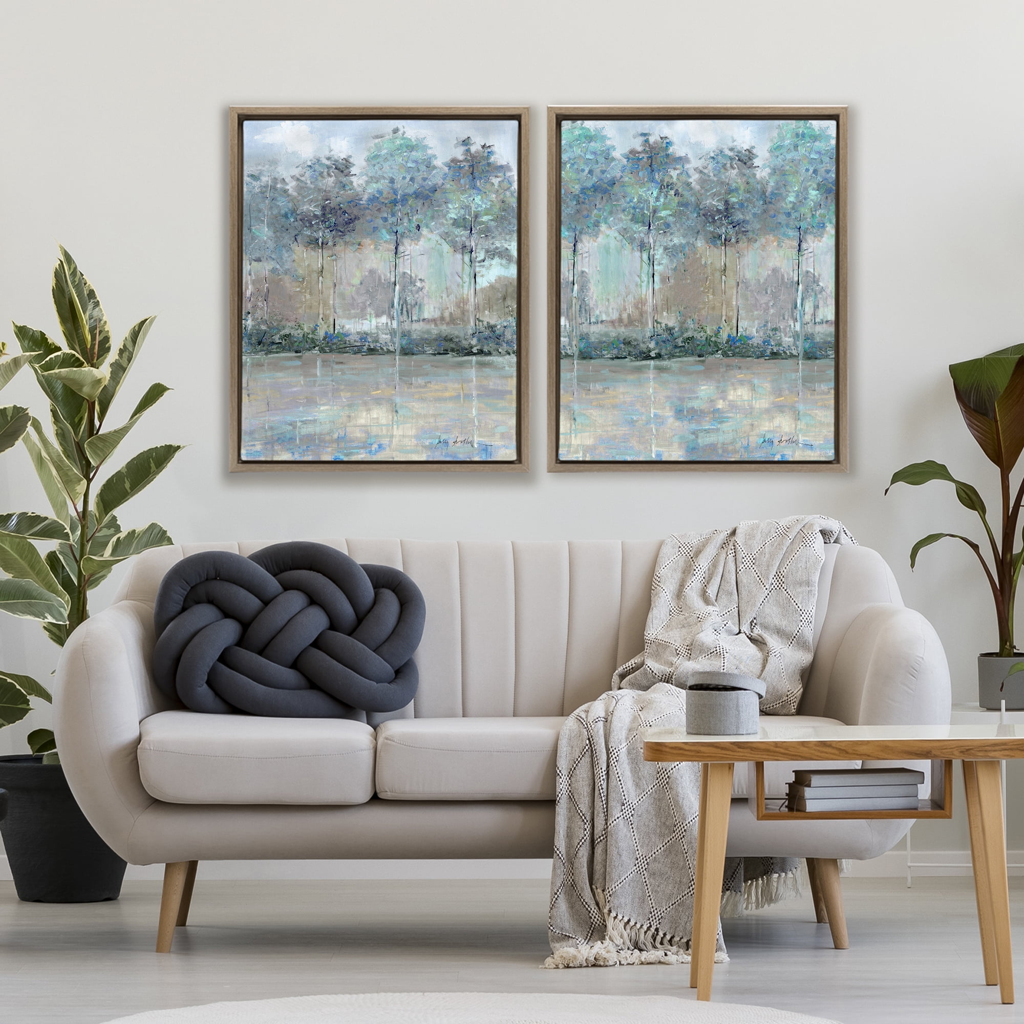 Stupell Industries Subdued Tree Landscape Impression 2 Piece Brown Framed Floater Canvas Set, design by Sally Swatland