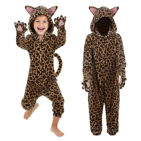 GOBWCOT Halloween onesie pajamas, Cheetah Pajamas, One-piece Pajamas, Cute Animal One-piece Pajamas 5-14 years old