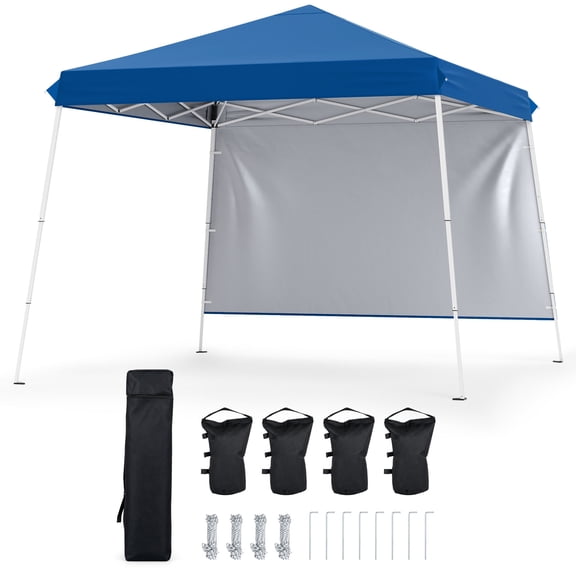 Costway 9' x 9' Pop Up Canopy Tent with Sandbags One Push Setup 8 Ground Stakes Carry Bag Blue