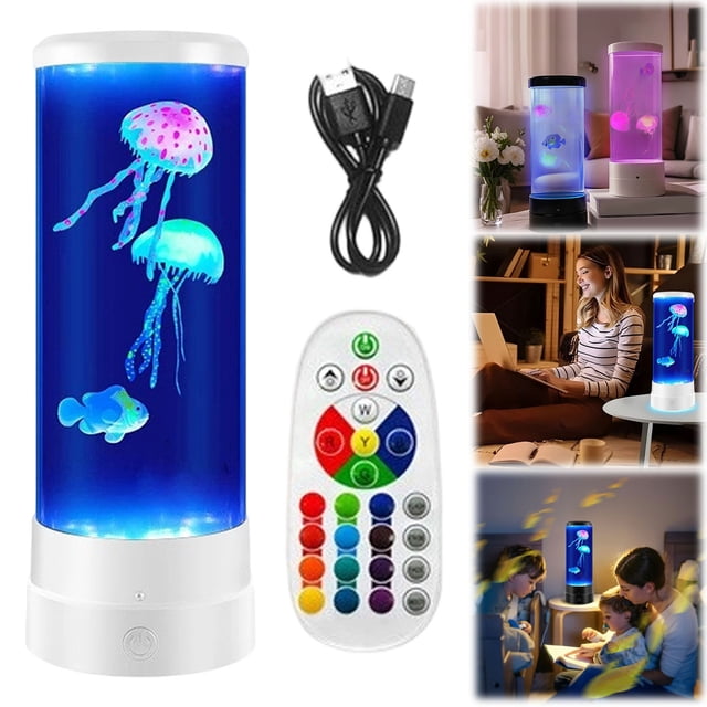 Lampe DEL Poisson en Gelée Lumière de Lave Lampe avec Télécommande Alimentée par USB Lumières Sensorielles d'Aquarium avec 17 Couleurs RVB Lumière de Réservoir Réaliste pour Salon Chambre Déco