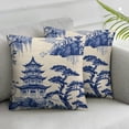 thumbnail image 3 of Acheng  Chinoiserie Trees House Tower Blue Throw Pillow Cover,Cushion Case Outdoor Decoration for Sofa Couch Farmhouse  Set of 2(Two Sides Print) 24x24in, 3 of 7