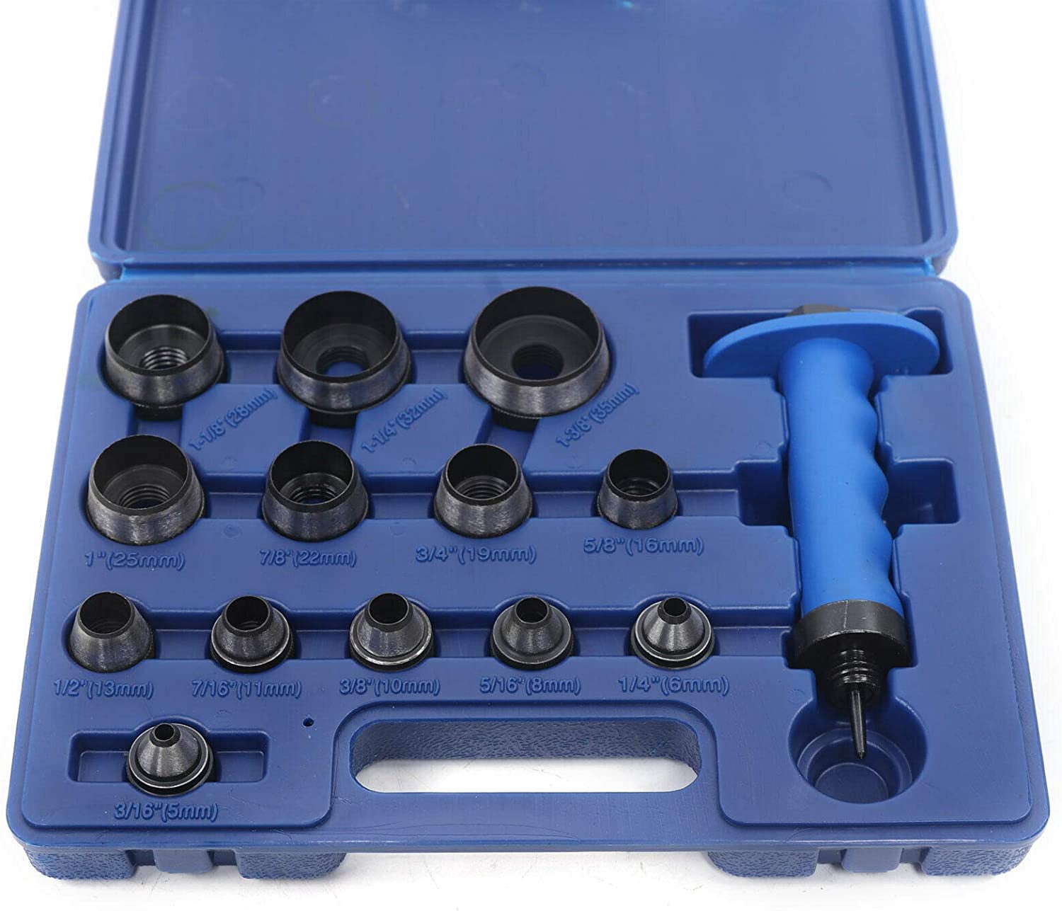 Miumaeov 14PCS Hollow Punch Tool Set Leather Kit Gasket Hole Rubber Cutter with Storage Box for Plastic Rubber Leather Cutting 13 Sizes Pin Point 5-35mm