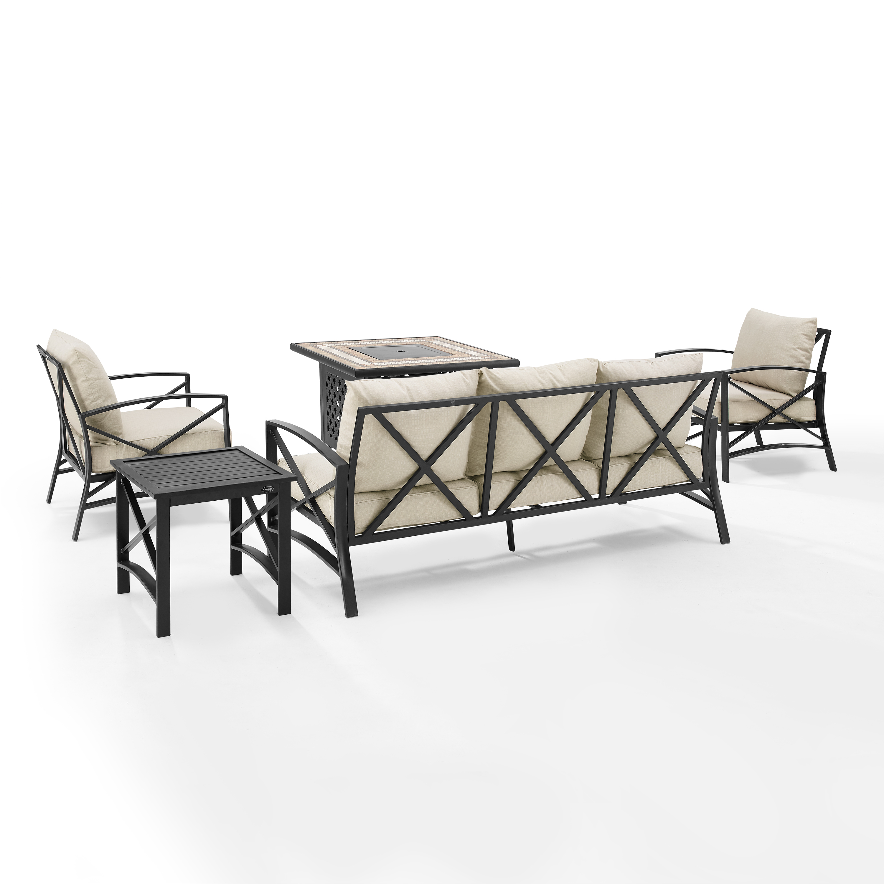 Crosley Furniture Kaplan Oil Rubbed Bronze/Oatmeal 5 Piece Outdoor Sofa Set with Fire Table - image 3 of 13