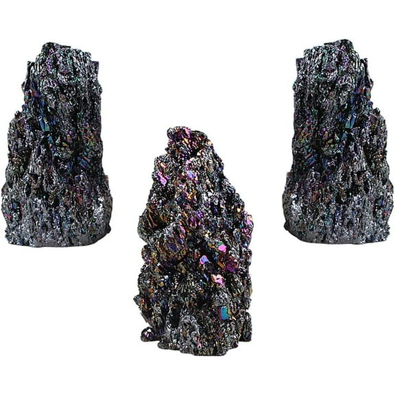 3 Pcs Natural Titanium Coated Crystal Black Coal Crystal Stone Ornament Shiny Rough Gemstone Specimen Figurines for Reiki Healing Home Decoration