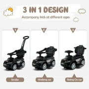 OLAKIDS 4 in 1 Ride on Push Car, Toddlers Stroller Sliding Walking Toy with Horn, Music, Lights, Removable Guardrails and Handle, Underneath Storage, Baby Foot-to-Floor Walker for Boys Girls (Black)