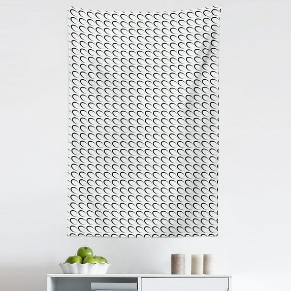 Black and White Tapestry, Minimal Pattern with Slanted Oval Shapes Elongated Elliptic Outlines, Fabric Wall Hanging Decor for Bedroom Living Room Dorm, 5 Sizes, Black and White, by Ambesonne