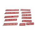 thumbnail image 3 of 12 etiquetas para caja de herramientas. Versátiles y fáciles de instalar. Etiquetas metálicas para cajones, armarios y almacenamiento en garaje. Rojo, 3 of 8