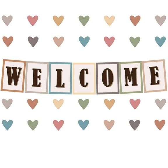 Youngever 67 pcs Confetti Pennants Welcome Bulletin Board with Golden Border (Boho Design)