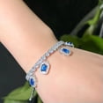 thumbnail image 4 of Adjustable Blue Cubic Zircon Square Charms Round Tennis Silver Plated Bracelet, 4 of 9