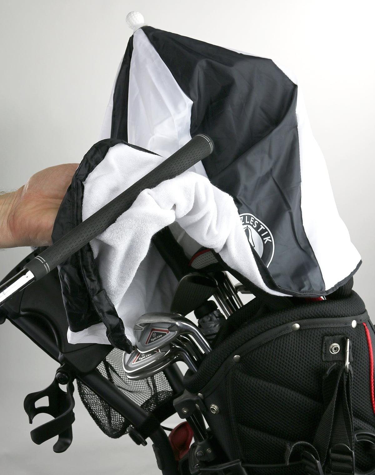 DrizzleStik Drape- Golf Gear Umbrella (Black/White)