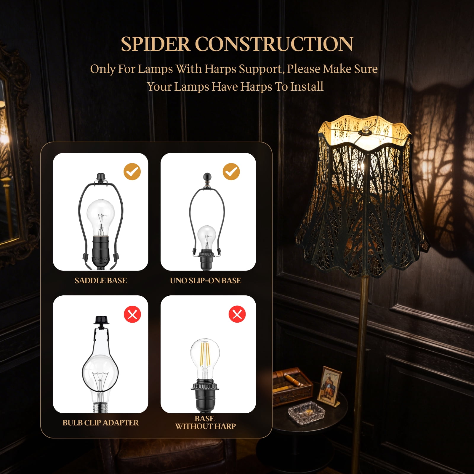 SWAIFDEE Wavy Scalloped Metal Lamp Shade, Large Lampshade 10x16x14.75in, Antique Bronze Gold Interior Spider Fitter Replacement for Table Floor Lamps