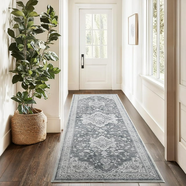 Alfombra Marsail, 76 x 244 cm, diseño floral vintage, antideslizante, lavable