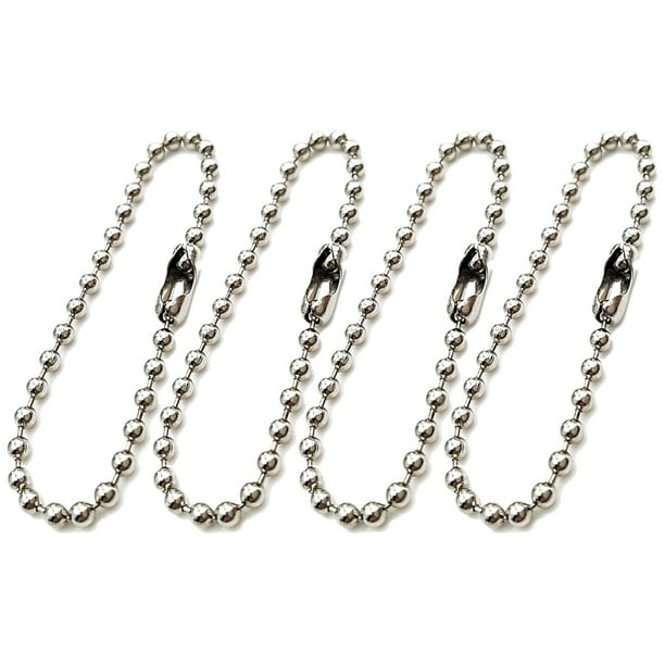 100 piezas de cierre de cuentas largas con forma de bola, cadena de llavero ajustable de acero con cuentas de metal envejecido (plata/2,4 x 150 mm)