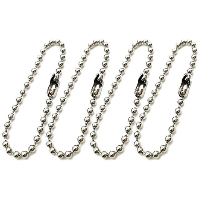 200PC Long Bead Connector Clasp Ball Chain Keychain Tag Key Rings Adjustable Antiqued Metal Bead Steel Chain (Silver)