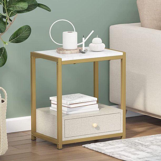SOGES End Table for Living Room, Side Table with Storage Drawer, Modern