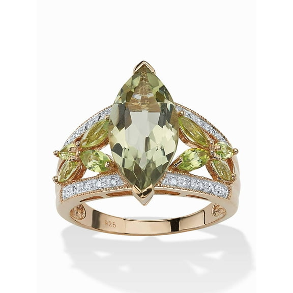 PalmBeach Jewelry 4.83 TCW Marquise-Cut Genuine Green Amethyst and Diamond Ring in 18k Gold-plated Sterling Silver