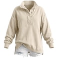 thumbnail image 4 of Sweatshirt for Women Oversized Henley Neck Pullover Top Fall Outfits,Snap Button Up Pullover Tops,Quilted Placket Detail,Loose Drop Shoulder Fit,Tunic Sweatshirt,Fall Winter Fashion Outfits Beige S, 4 of 6