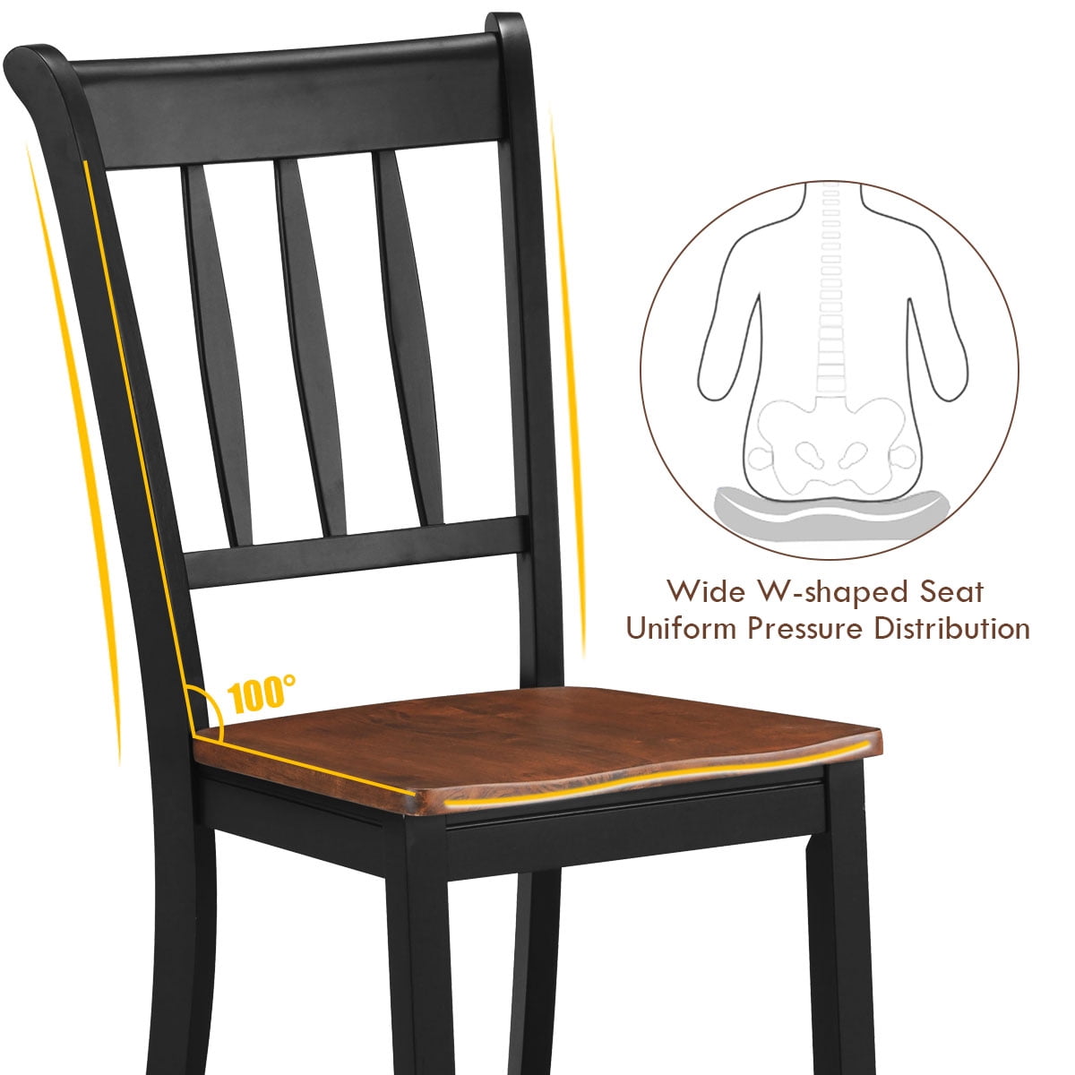 Costway Set of 2 Wood Dining Chair High Back Kitchen Whitesburg Side Chair Black