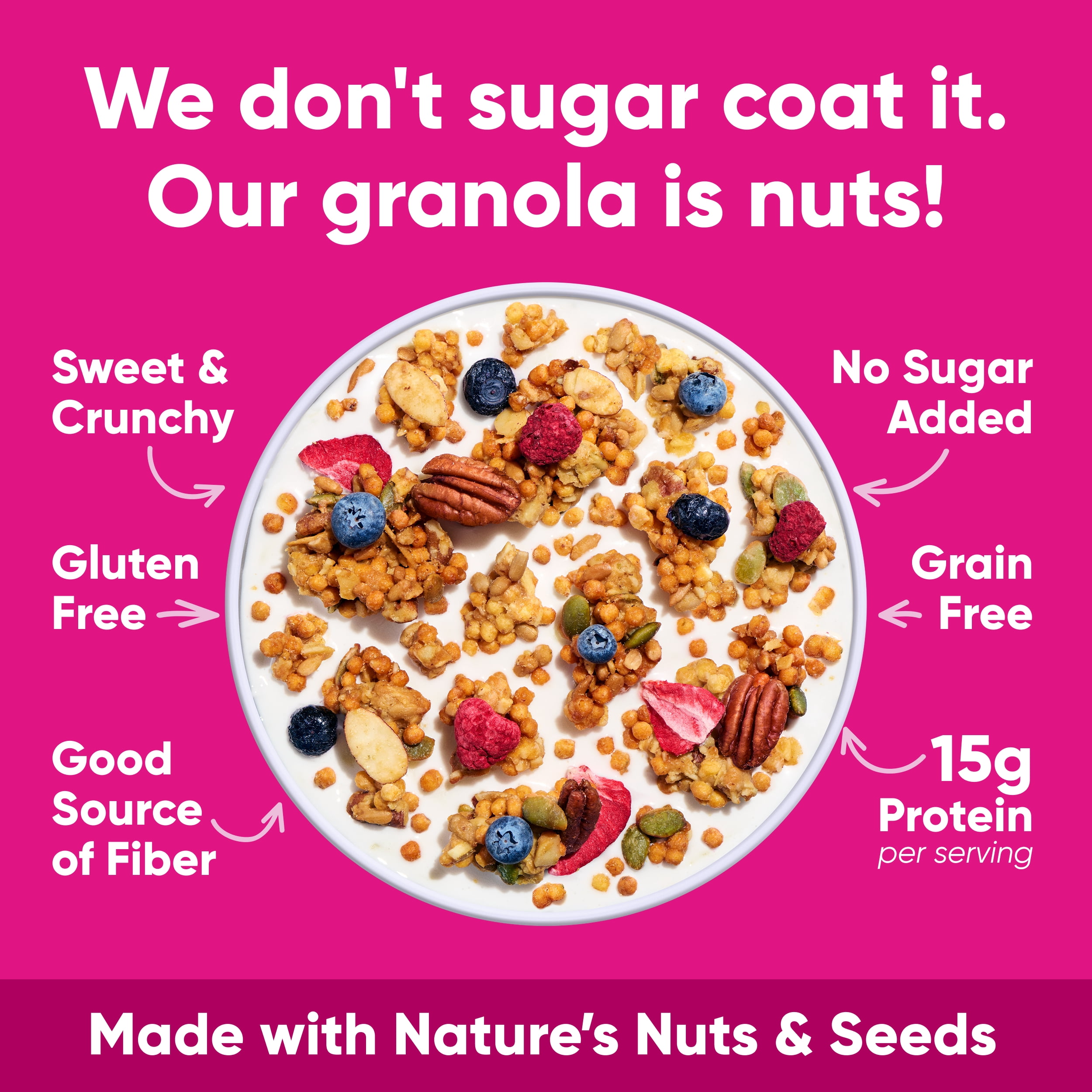 NuTrail 15g Protein Nut Granola Cereal, Triple Berry, No Sugar Added, Keto, Low Carb, Gluten Free, Grain Free, Healthy Breakfast, 10 oz, 1 Count