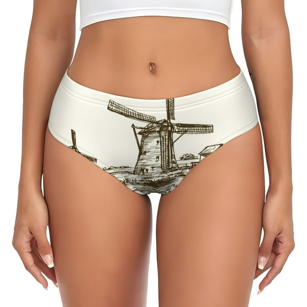 Fotbe Dutch Windmill Calzones Estampados para Mujer – Ropa Interior de Algodón, Cómoda, Suave y Elástica-Medium