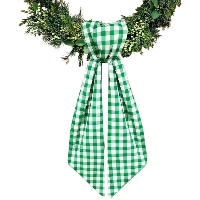 Personalized Wreath Sash for Front Door Decor for Easter Spring Summer Holidays,Initial Plaid Ribbon Swag for Farmhouse Porch Home Entryway Decor