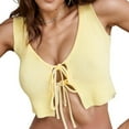 thumbnail image 3 of Women Sleeveless Crop Tank Tops Loose Fit Tie Front Crop Top Solid Spring Summer Vest Tank Top Yellow M, 3 of 8