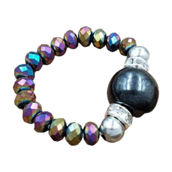Besheek Hematite and Rainbow Crystal Stretch Toe Ring