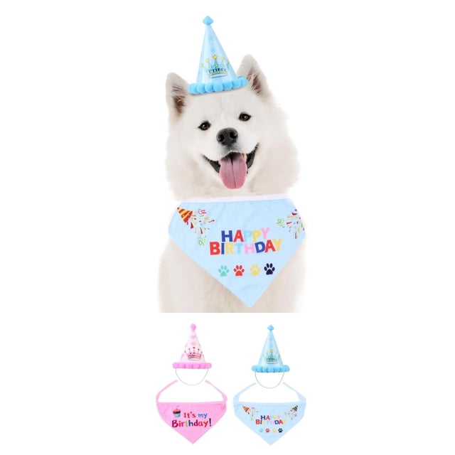Suministros para fiesta de cumpleaños para perros, gorro de cumpleaños para mascotas y bandana de cumpleaños para perros (paquete de 4)