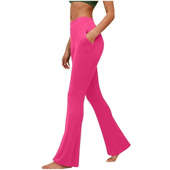 Ltctricy Flare Leggings for Women Soft High Waisted Full Length Bell Bottom Workout Yoga Pants Bootcut Gym Leggings with Pockets(Hot Pink,XX-Large)
