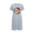 thumbnail image 2 of Sakmal Soft Women Moomoo Nightgowns Cute Blue Christmas Plus Size Sleep Dress Short Sleeve Short Crew Neck Santa Claus Print Nightgowns S-2XL, 2 of 5