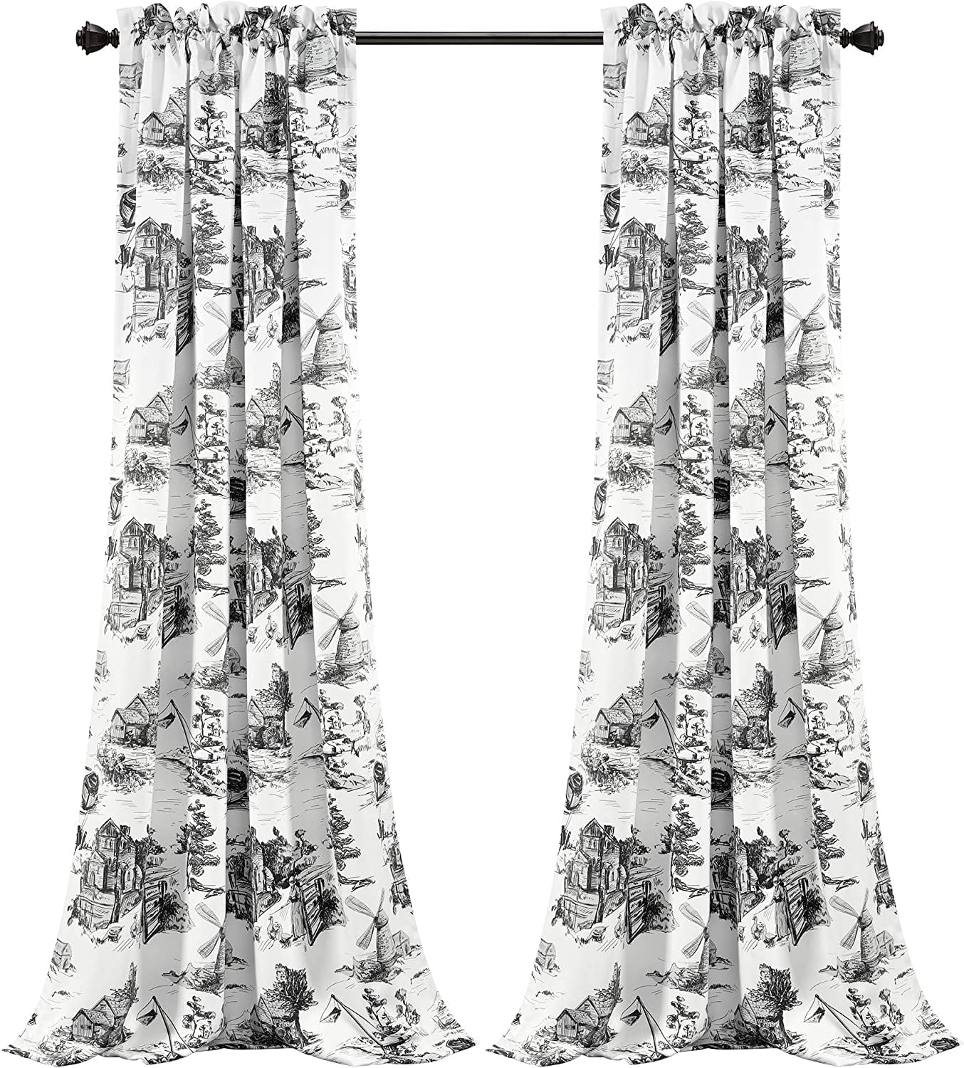 WEISANTIQ French Country Toile Room Darkening Window Curtain Panel Pair