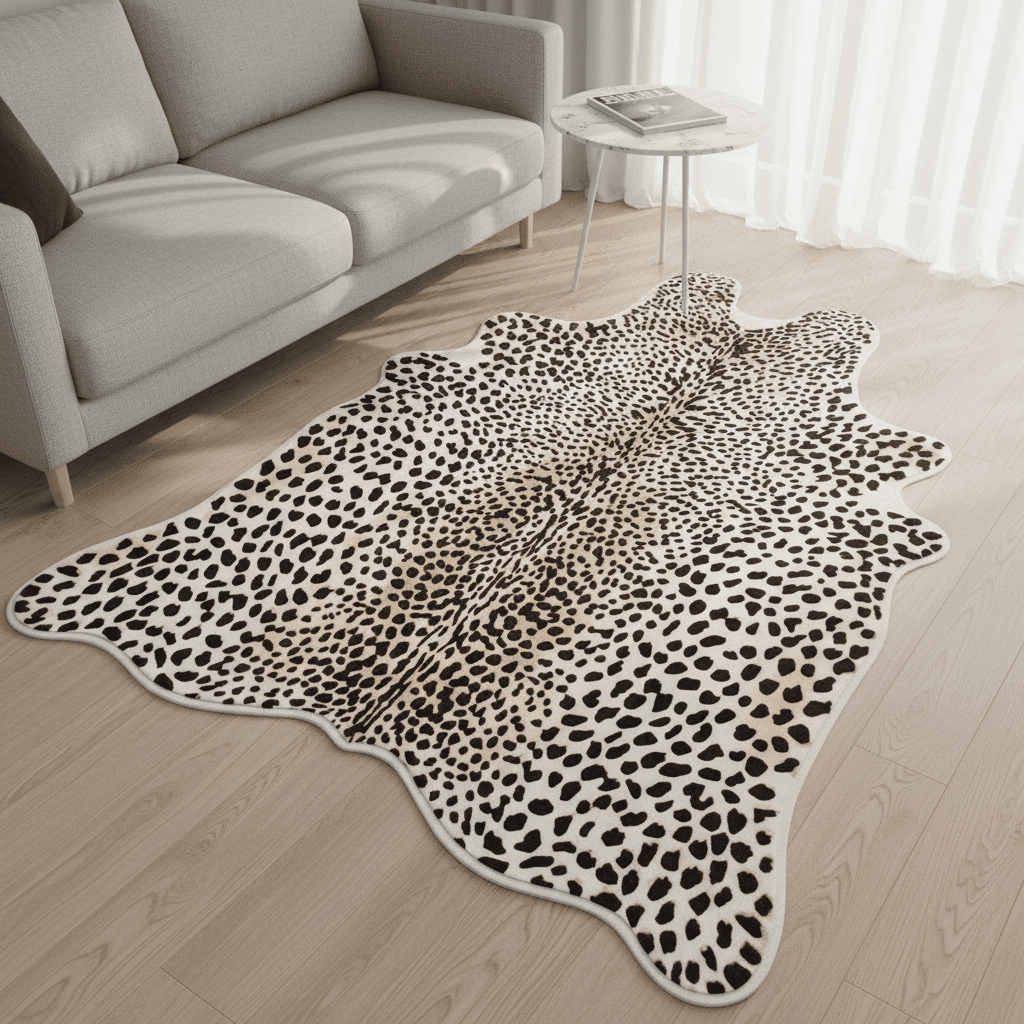 VALOMENE Cheetah Print Area Rug, 5.7' x 7' Faux Fur Leopard Skin Rug, Soft Shaggy Animal Print Carpet for Living Room, Bedroom, Office Decor