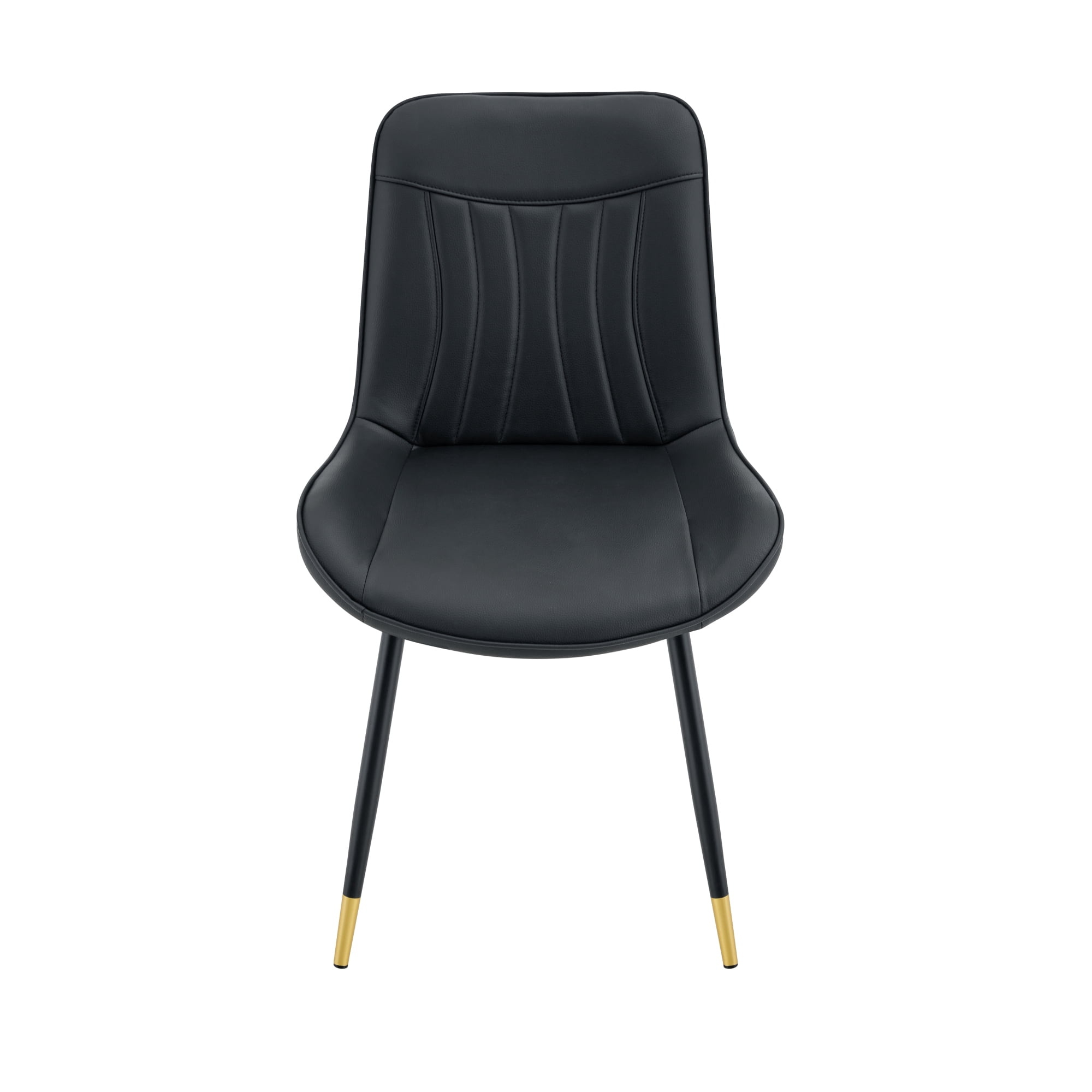 Leumius Dining Chairs Set of 4, Tech Fabric Upholstered Dining Chairs with Semi-Gloss Black Metal Legs, Gold-Trimmed Adjustable Non-Slip Feet, Vertical-Stitched High Back for Dining Room Black