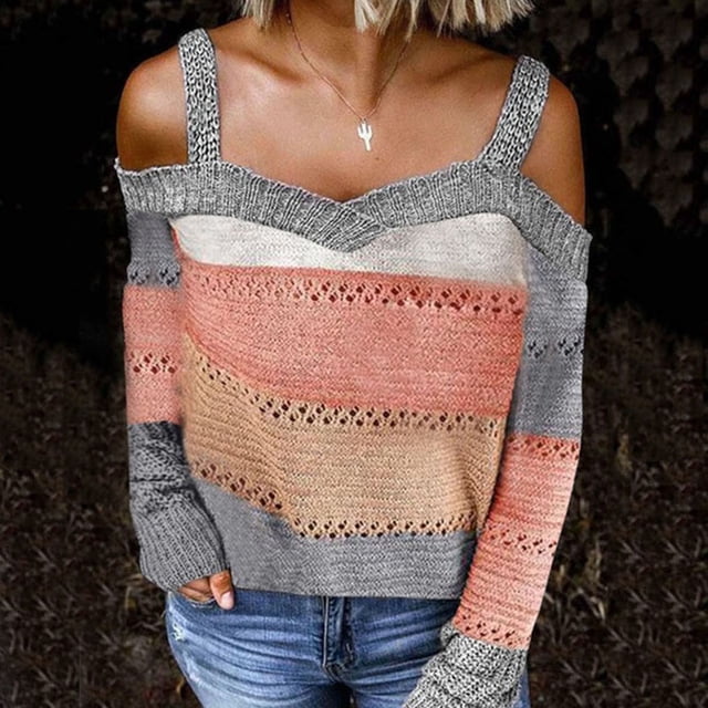 Levmjia Sweaters For Women Plus V-neck Long Sleeve Cold Shoulder Knit Sweater Hoodies