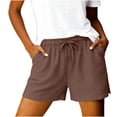 thumbnail image 2 of Womens Cotton Linen Shorts Summer Solid Color Elastic Waist Drawstring Side Split Shorts Summer Vacation Bermuda Shorts, 2 of 6
