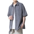 thumbnail image 2 of SGFCWSX Men's Oversized Checkered Short Sleeve Button Up Shirt Casual Plaid Loose Fit Shirt with Chest Pocket for Daily Streetwear Blue Size XL, 2 of 5