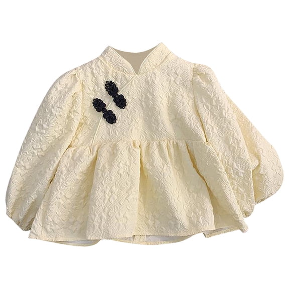 WhouRiu Girls Casual Ruffle Dresses Solid Color Long Sleeve High Neck Dress Kids Comfortable Cute Everyday Sundress,6-7 Years