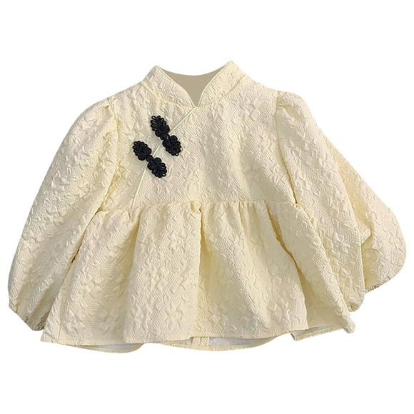 LUOGENLI Dress Cute Little Girls Lace Dress Long Sleeve Chinese New Year Maxi Dress for Girls Yellow 4-5 Years