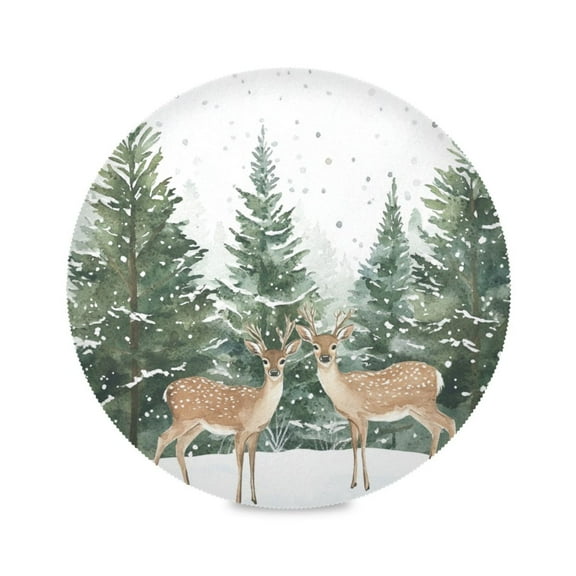 WOBOGO Two Deer Are in The Snow Round Placemats Set of 6 Heat Resistant Washable Kitchen Table Decorations 15.4in