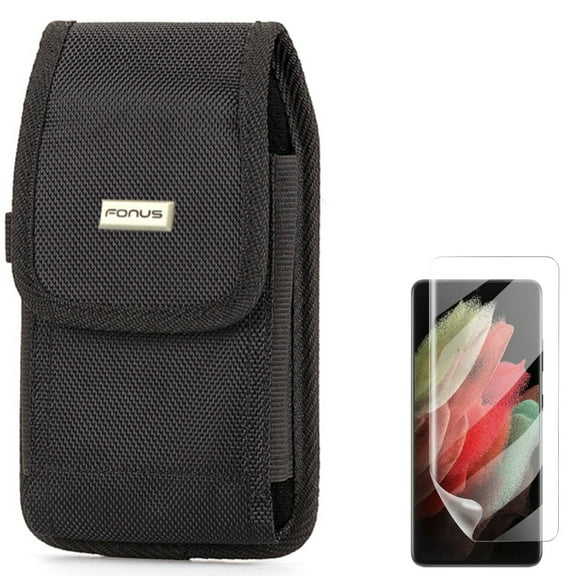 Case Belt Clip w Matte Screen Protector for Samsung Galaxy S21 Ultra - Rugged Holster Canvas, TPU Film Anti-Glare Anti-Fingerprint