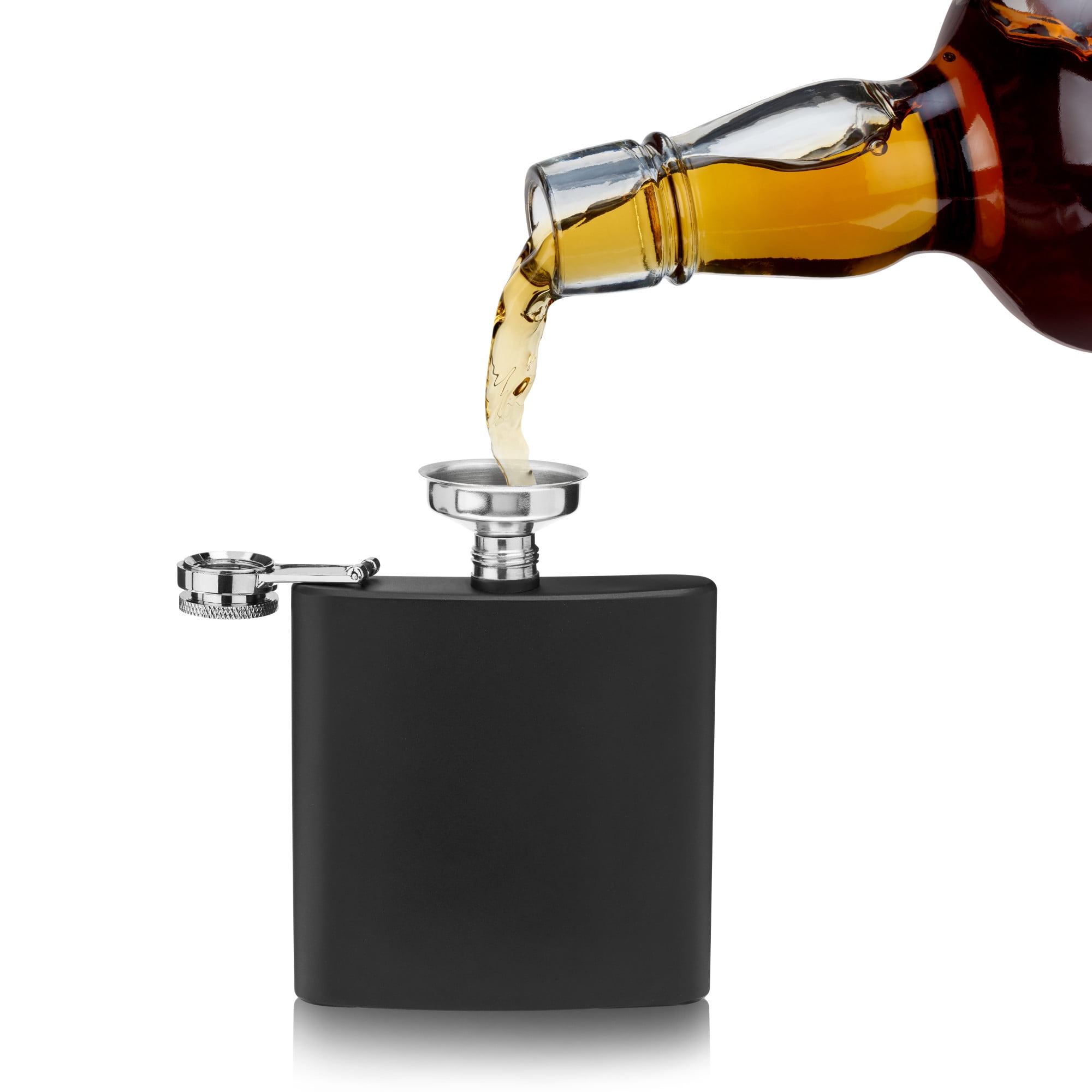 Hip Flasks for Liquor for Men 8 oz 12 Bulk with Funnel Set Black Matte  Metal Stainless Steel for Drinking Whiskey Alcohol Groomsmen (Black Matte  Cap)