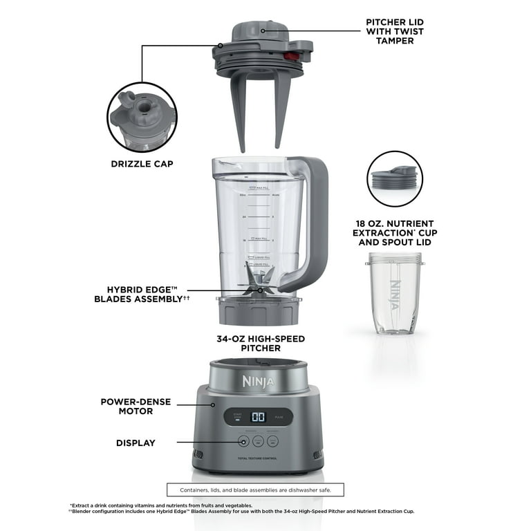  Ninja SS151 TWISTi Blender DUO, High-Speed 1600 WP Smoothie  Maker & Nutrient Extractor* 5 Functions Smoothie, Spreads & More,  smartTORQUE, 34-oz. Pitcher & (2) To-Go Cups, Gray: Home & Kitchen