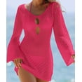 thumbnail image 2 of Women's Summer Swimsuit Cover Up Elegant Crochet Beach Dress with Keyhole Front Long Flare Sleeves Hollow Out Bikini Cover-Up Pullover Alsol Lamesa, 2 of 5