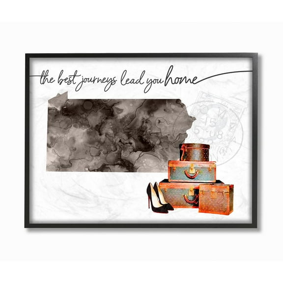 The Stupell Home Decor Collection Pennsylvania State The Best Journeys Lead You Home Fashion Shoes and Luggage Illustration Framed Giclee Texturized Art