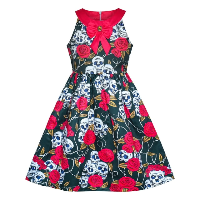 Robe Fille Halloween Crâne Rose Sang Costume Robe Dos Nu 14 Ans